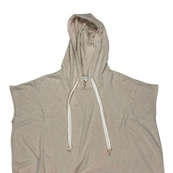 Umgee Tunic Hooded Sweatshirt Womens Sz L Beige Oversized Bohemian Comfy Pull On - Picture 2 of 12
